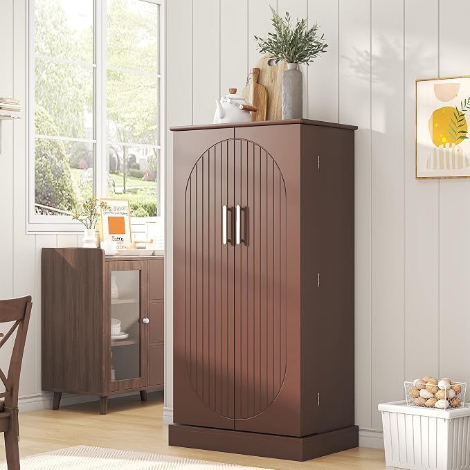 kepptory 47" Kitchen Pantry Cabinet with Doors and Adjustable Shelves, Freestanding Pantry Storage Cabinet, Farmhouse Buffet Cupboard for Kitchen, Dining Room, Living Room, Grey (Brown)