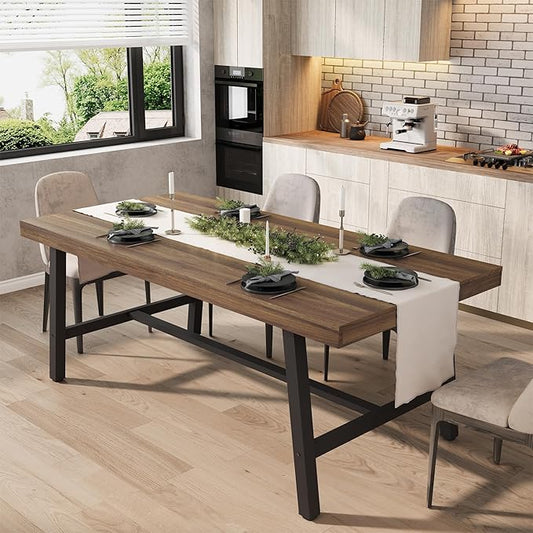 GarveeHome Industrial Dining Table for 6-8, 70.87" Heavy Duty Rectangular Kitchen Table with 2"×2" Metal Legs & Wood Top, Large Dining Table for Home Office, Dining (Brown, 71" Non-Extendable)