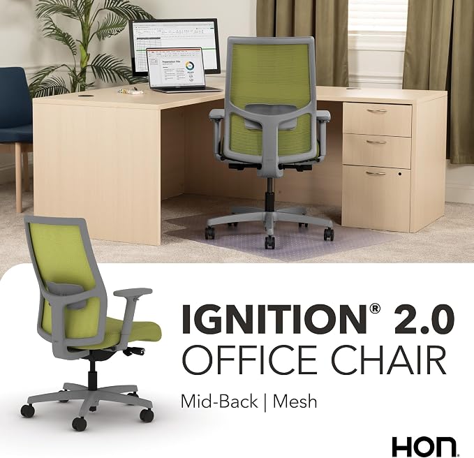 HON Ignition 2.0 Mid Back Task Chair, Spectrum Mesh, Advanced Synchro-Tilt Control, Office Chair with Lumbar Support, Height and Width Adjustable Arms, Titanium Frame, Pear