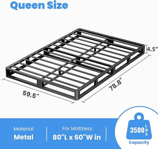 ROIL 5 Inch Queen Box Spring, Heavy Duty Metal Low Profile Bed Base Mattress Foundation with Fabric Cover, 3500lbs Max Weight Capacity, Easy Assembly, Noise Free, Non-Slip