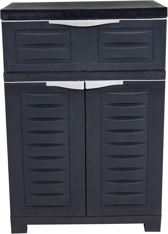 Sunnydaze 34.5" H Resin Garage Storage Cabinet - Garage Cabinet with Adjustable Shelf - Freestanding Utility Storage for Laundry Room, Office, Basement - Charcoal