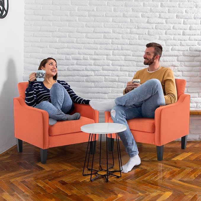 VINGLI Burnt Orange Mid Century Modern Accent Chair for Living Room & Bedroom, Scooped Arm, Upholstered Comfy Chair for Apartment, Waiting Room