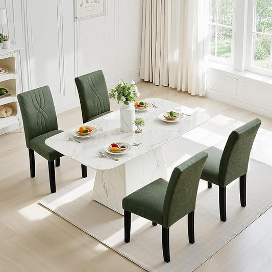 VECELO Upholstered Dining Chairs Set of 4, Modern PU Leather and Solid Wood Legs & High Back for Kitchen/Living Room- Green