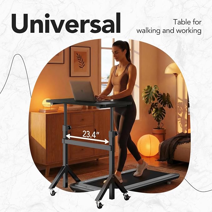 HUANUO 32'' Small Standing Desk Adjustable Heigh, Mobile Stand Up Desk with Wheels, Portable Rolling Desks for Walking Pad and Treadmill, Computer Laptop Desks for Home Office Space