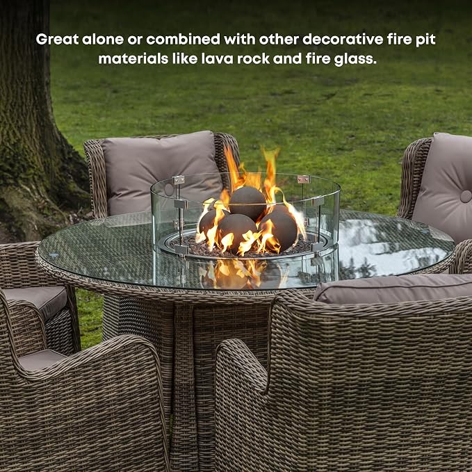 Stanbroil Ceramic Balls - 6" Round Fire Stones for Fire Pit Fire Bowl and Fireplace - Set of 4, Black