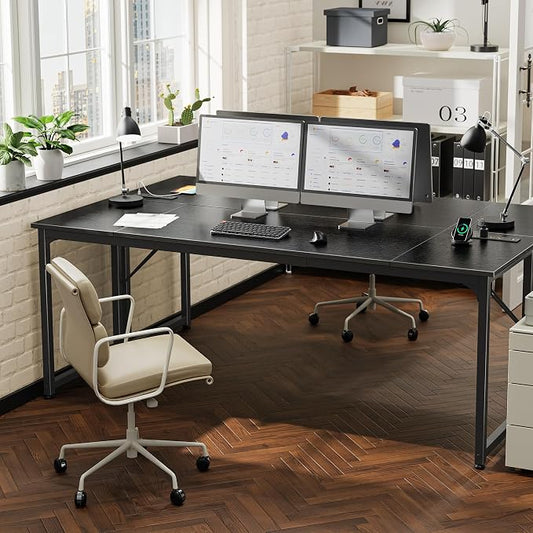 PRAISUN 80 X 24 Inch Office Computer Desk with Power Outlets and USB-C Port, Larger and Longer Gaming Desk, for Home Office, Study, Writing Work from Home Table, Metal Frame, Black