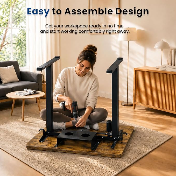 35" x 20" Electric Standing Desk, Compact Height Adjustable Desk for Small Spaces, Small Ergonomic Sit Stand Workstation for Home Office Bedroom Apartment (Rustic Brown)