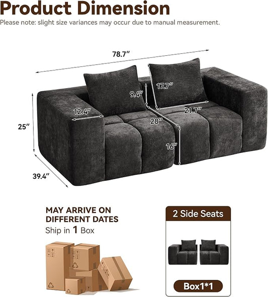 78.7" Loveseat Boneless Couch, Upholstered Cloud Love Seat with Deep Seat, Modular Sectional 2 Seater Memory Foam Sofas for Living Room Apartment Small Spaces, Oversized Tufted Sofa, Dark Grey