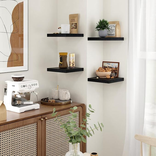Fun Memories Floating Shelves for Wall - 9.3 Inch Square Shelves with Invisible Brackets, Black Small Wall Shelf for Living Room, Bathroom, Bedroom, and Kitchen Decor Black Set of 3