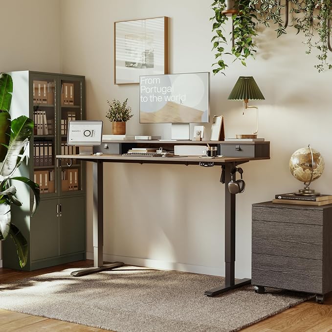 Agilestic 63 x 24 Inches Electric Standing Desk with 2 Storage Drawers, Stand Up Desk Adjustable Height, Sit and Stand Computer Table with Splice Board, Black