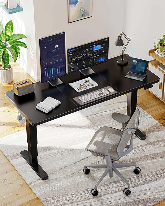 HUANUO 70x30 Inch 3-Stage Legs Electric Standing Desk, Large Height Adjustable Office Desk with Brushless Motor, Stand Up Desk with 4 Memory Presets & 2 Hooks, Computer Desk for Home Office, Black