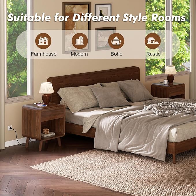 Nasonet Dresser and Nightstand Sets 3 Piece, Mid Century Modern 9 Drawer Dresser and Small Night Stand Set 2, Wooden Chest of Drawers Bedroom Furniture Set, Walnut