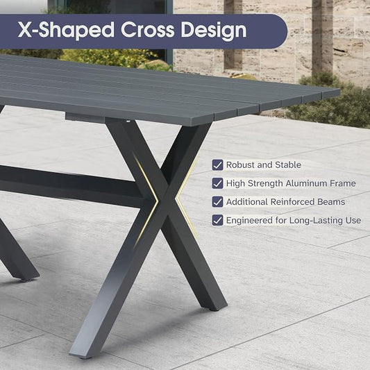 PURPLE LEAF 14 Pieces Patio Dining Set Wicker Outdoor Furniture Oversize Rectangular Table and Chairs Set for Garden Deck Aluminum Frame Backyard Kitchen Set, Cushions and Pillows Included Grey