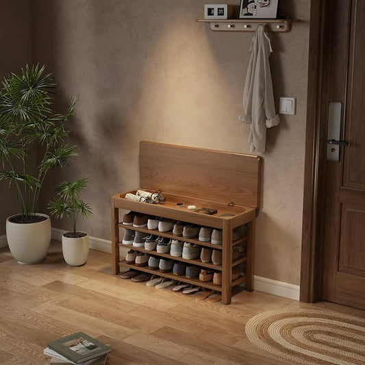 AQIMUELE 3 Tier Shoe Bench with Storage, Wood Shoe Rack for Front Door Entrance, Entryway Shoe Storage Bench.