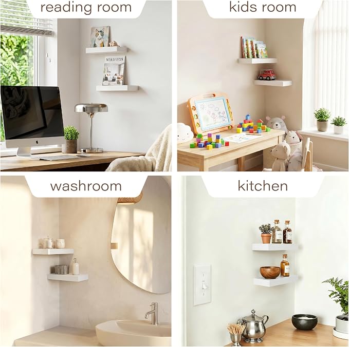Floating Shelves Set of 2,11.8 Inches Small Wall Shelves for Living Room Bathroom Kitchen and Bedroom,White