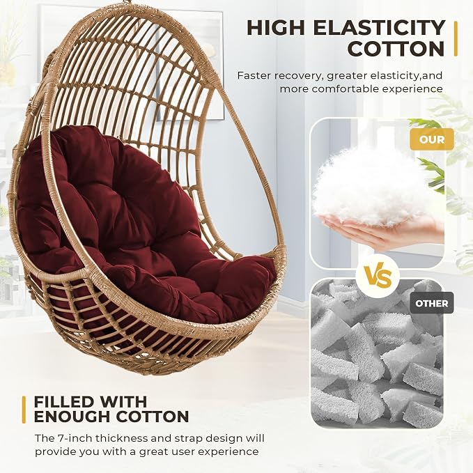 DANGHOOGY Egg Chair Cushion, Waterproof Outdoor Egg Replacement Cushions, Patio Chair Cushions for Outdoor Funiture, Thickened Hanging Chair Cushion, 35x47x7 Inches (Red)