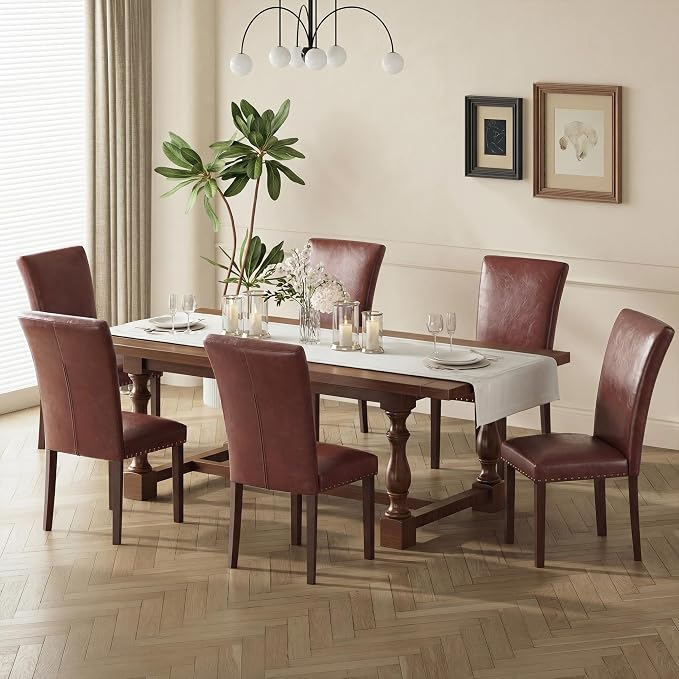 MALOL Dining Chairs Set of 4, High Back Dining Chair with Wood Legs and Nailhead Trim, Modern Padded Kitchen Room Chairs for Dining Room/Restaurant, Light Brown