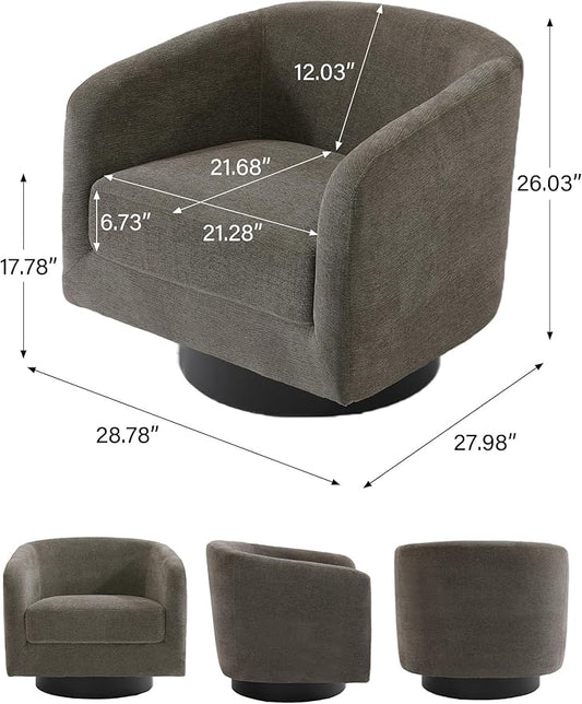 Swivel Barrel Accent Chair, Modern Round Chenille Fabric Arm Chair for Living Room, Bedroom, Comfy Club Reading Chairs for Adults(Chenille Fabric, Tan, Set of 4