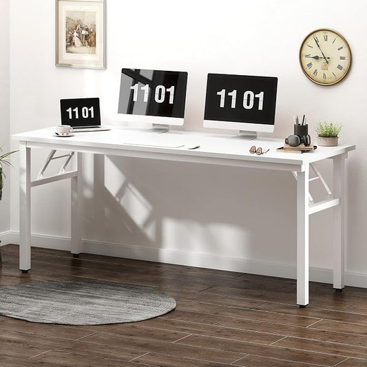 Need Folding Computer Desk, Large 62 inches Folding Table for Home Office, No Install Needed Foldable Writing Table Long Desk, Space-Saving, White