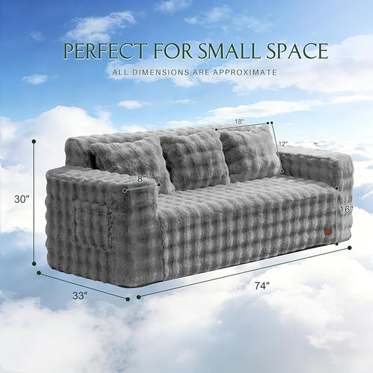 ZurNesfure Sofa Couch Cloud 3-Seater Memory Foam Couch with Pillow No Assembly Required, Modern Couch with Removable Washable Cover Boneless Sofas for Living Room Bedroom Apartment (Grey,3-Seater)