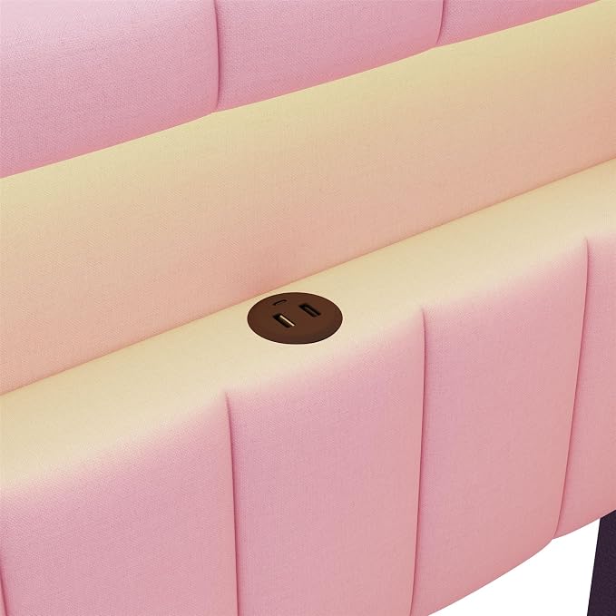 Merax Twin Size Modern Upholstered Platform Bed with USB Ports & Storage Drawers, Floor Sofa Daybed with Wood Slat Support, Storage Bed Frame with Headboard/Twin, Pink