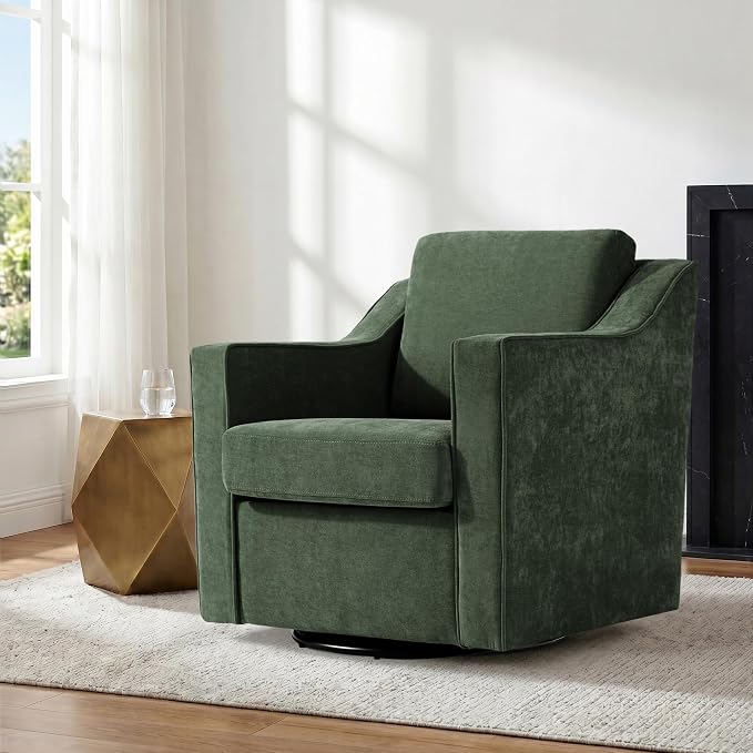 Swivel Accent Chair, Modern Round Barrel Arm Chair for Living Room, Bedroom, Comfy Club Reading Chairs for Adults (Chenille Green, Set of 2)