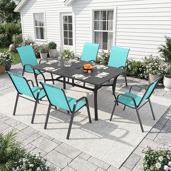 Outdoor Dining Set for 4,5pcs Patio Table and Chairs Set with Adjustable Umbrella Hole,37.8”x37.8” Square Metal Outdoor Table and Stackable Patio Chair for Yard, Garden, Porch