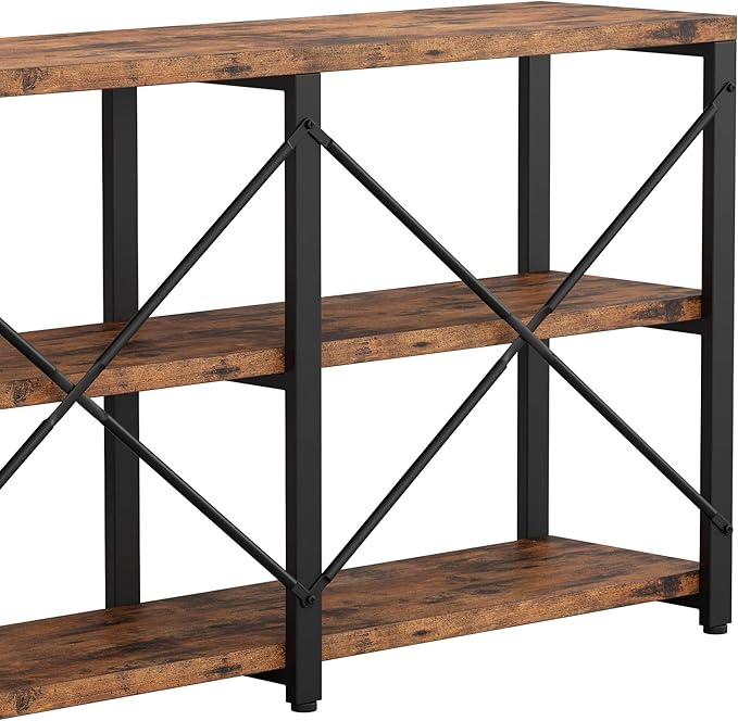 IRONCK Rustic Entryway Console Table, Long Hallway Table 55 in 3-Tier, TV Stand Entertainment Center Media Stand for Living Room, Industrial Style, Vintage Brown | Rustic