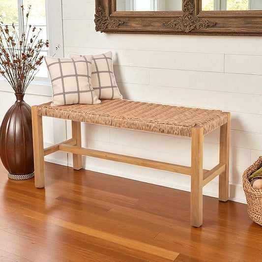 Alaterre Furniture Newport 40 Inch Solid Wood Entryway Bench - Modern Farmhouse Indoor Decorative Bench with Handcrafted Woven Rope Seat - Furniture for Entryway, Dining Room, or Kitchen (Natural)
