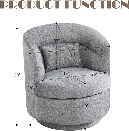 CANMOV Swivel Accent Chair, 360 Degree Round Swivel Barrel Chair with Pillow, Upholstered Comfy Barrel Armchair Single Club Sofa Chair for Living Room,Bedroom, Reading Room, Dark Grey