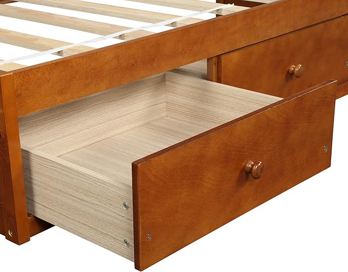 Merax Wood Captain's Platform Storage Bed with 3 Drawers,Classic Bed Frame No Box Spring Needed Twin, Oak