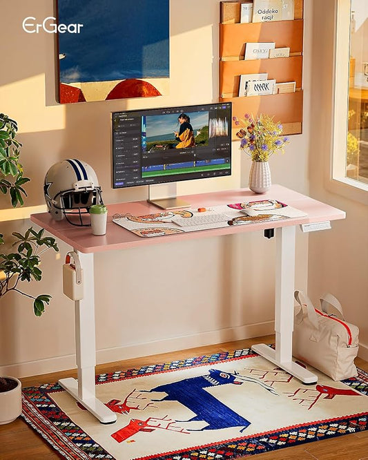 ErGear Height Adjustable Electric Standing Desk, 32 x 19 Inches Sit Stand up Desk, Memory Computer Home Office Desk, Pink