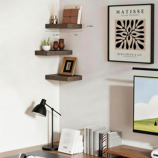Floating Shelves for Wall, Bathroom Shelves Over Toilet, Wall Shelves & Book Shelf for Room, Hanging Shelf, Wooden Wall-Mounted Small Floating Shelves, 12 x 7 x 1.5 in (Smoke Gray, Set of 3)