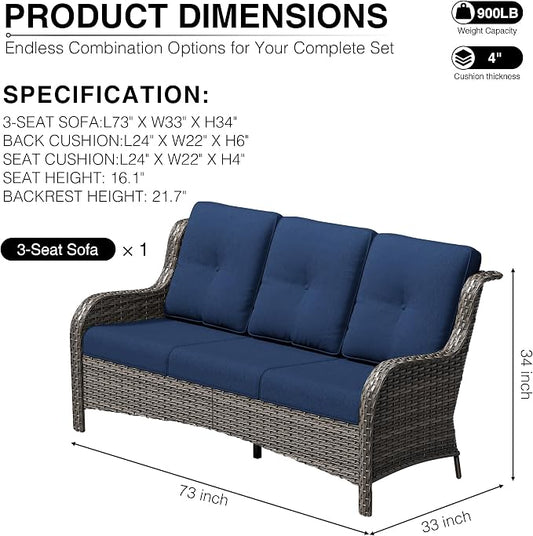 Joyside Outdoor Patio Couch, 3 Seater Outdoor Wicker Sofa with High Back, Deep Seating, Wide Armrest, Thickened Cushions, Patio Sofa for Deck, Porch Use