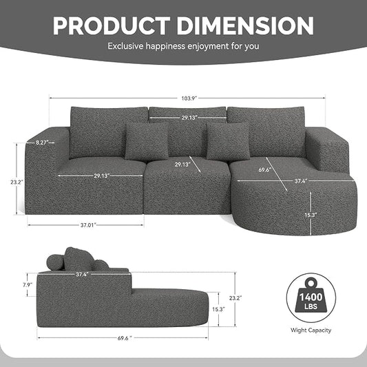 Boneless Couches for Living Room,Cloud Sectional Couch with L-Shape Chaise,Modern Modular Sofa with Deep Seat Upholstered Comfy Couches for Bedroom,No Assembly Required,1PCS