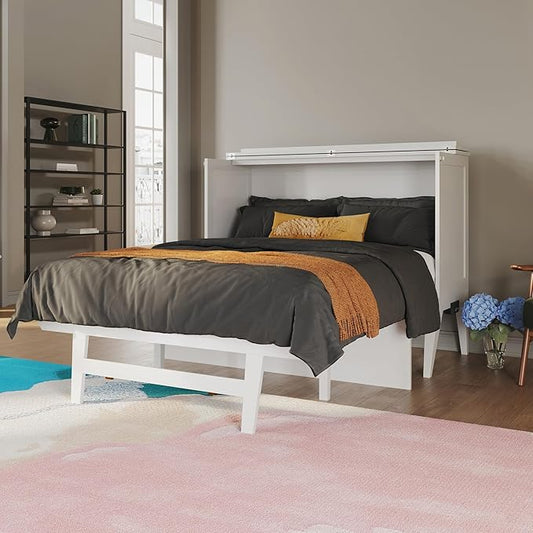 AFI, Northampton Full Size Murphy Bed Desk with Memory Foam 6" Mattress and Built-in USB Charger, White