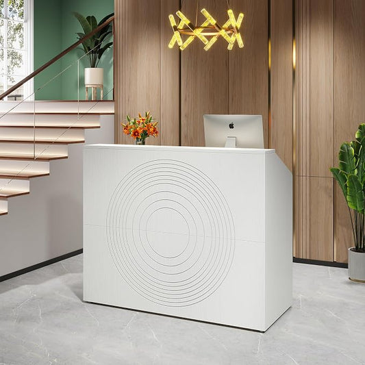 LITTLE TREE 47-Inch Reception Desk with Counter, White Front Desk Reception Room Table, Retail Counter for Checkout, Modern Welcome Desk for Lobby, Office, Beauty Salon