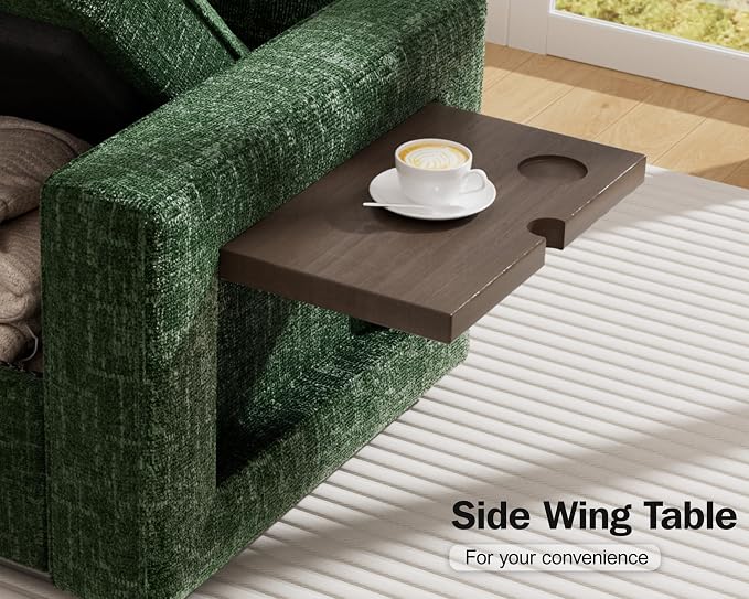 Vipbear 7 Seat L Shaped Modular Sectional Sleeper Sofa Bed with Ottoman/Pull Out Bed/Reclining Backrest/USB Ports/Table/LED Light/Storage Seat, Tool-Free Assembly, Chenille Green