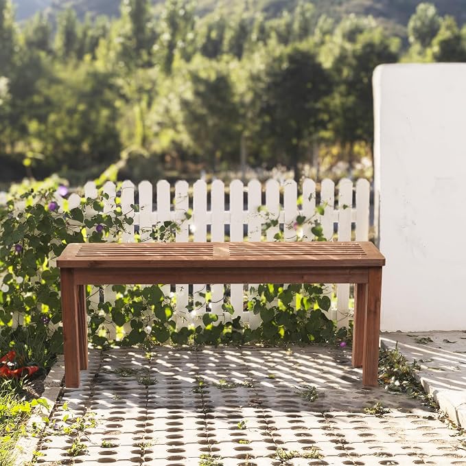 VINGLI Outdoor Wooden Bench, 45” Porch Bench Outdoor Backless Garden Bench, Small Outdoor Bench for Deck Patio Entryway (Brown, 45in)