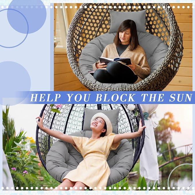 Tudomro Gray Egg Chair Cushion Hanging Basket Chair Replacement 45x45 Hammock Basket Swing Waterproof Cushion Hanging Swing Pads with Headrest for Indoor Outdoor Porch Backyard Patio Garden