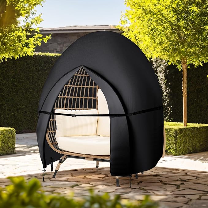 Patio Hanging Egg Chair Cover Double Egg Chair Covers Waterproof for Outdoor Pod Swing Loveseat Egg Chair- 91 X 87 Inches, Black