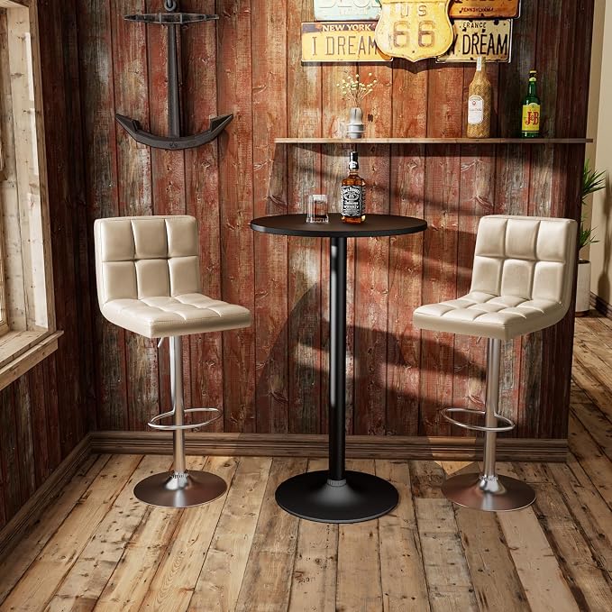 Homall Bar Stools Modern PU Leather Adjustable Swivel Barstools, Armless Hydraulic Kitchen Counter Bar Stool Extra Height Square Island Barstool with Back Set of 2 (Khaki)
