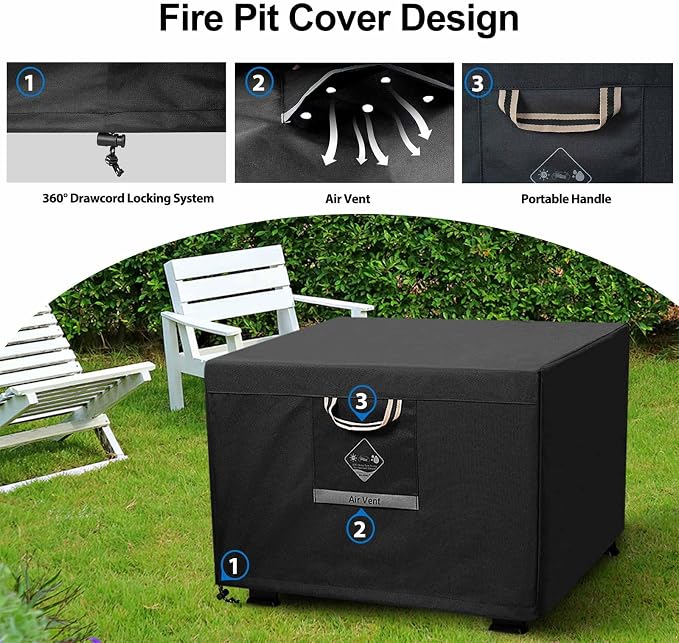 QH.HOME Fire Pit Cover Square Heavy Duty Fabric 100% Waterproof, Fits Outdoor for 29โ,30 inch,31 inch,32 inch Fire Pit/Table Cover,Gas Fire Pit Cover (32โL x 32โW x 24โH,Black)