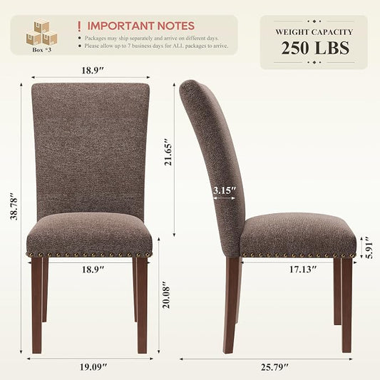 COLAMY Upholstered Dining Chairs Set of 6, Parsons Nailhead Dining Room Kitchen Chairs with Wood Legs - Brown