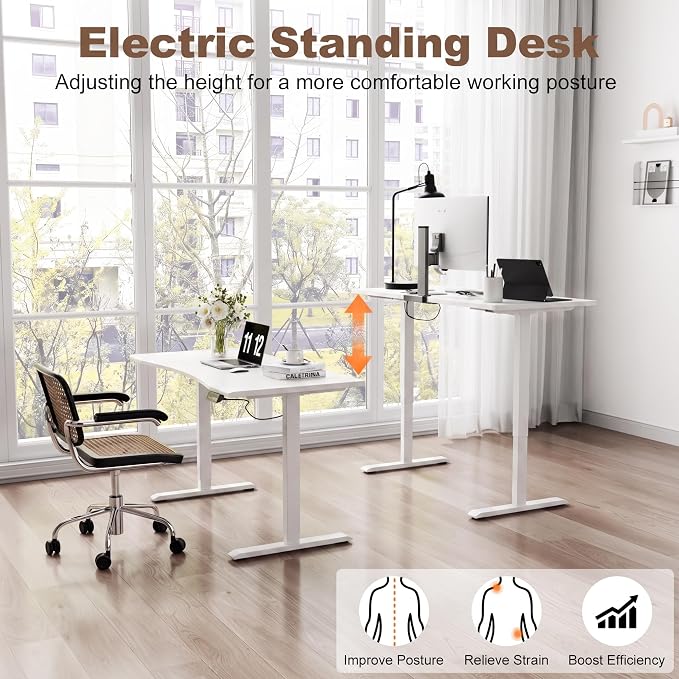 Solid Wood Electric Standing Desk 47.2"x23.6"Home Office Desk,Adjustable Workbench with 3 Stages Single Motor, Computer Workstation with T-Shaped Metal Bracket,Walnut Standing Desk for Gaming(1 Box)