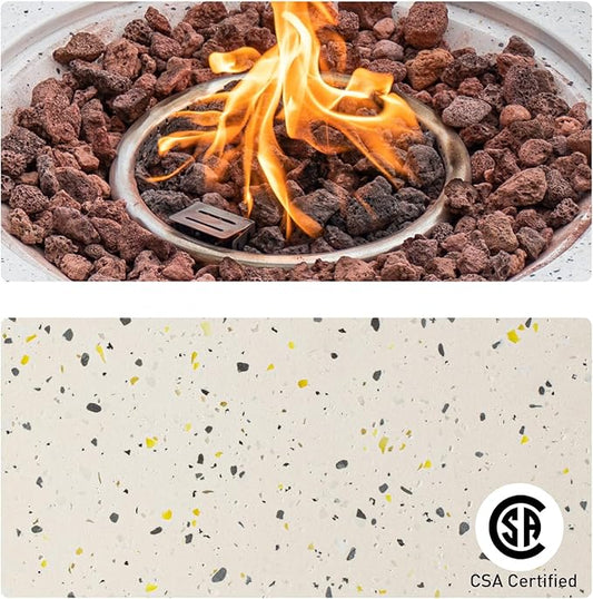COSIEST Outdoor Propane Fire Pit Coffee Table, 28-inch Terrazzo Round Base Patio Heater, Certified, 40,000 BTU Stainless Steel Burner, Free Lava Rocks, Waterproof Cover