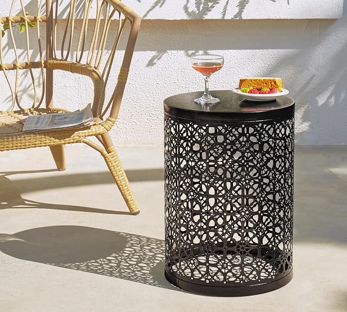 HFHOME Set of 3 Heavy-Duty Round End Table, Side Table, Coffee Table for Indoor Multifunctional Use, Outdoor Decorative Garden Stool Plant Stand-Black