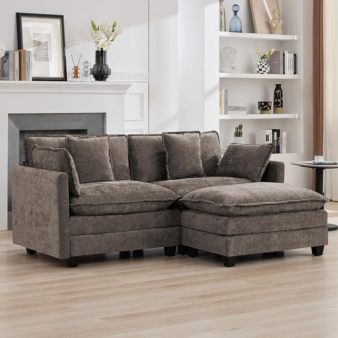 76″ Cloud Deep Seat Loveseat, Upholstered Chenille Modular 2-Seat Sectional Sofa Couch for Living Room, Modern Comfy Settee Loveseat for Small Apartment & Apartment Living, Brown