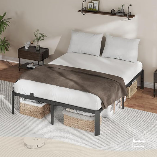 Metal Bed Frame King Size, 14 Inch 3500 lbs Heavy Duty Platform Bed Frames Steel Slats Noise Free No Box Spring Needed, Easy Assemble Sturdy Bedframe with Storage and Mattress Retainers