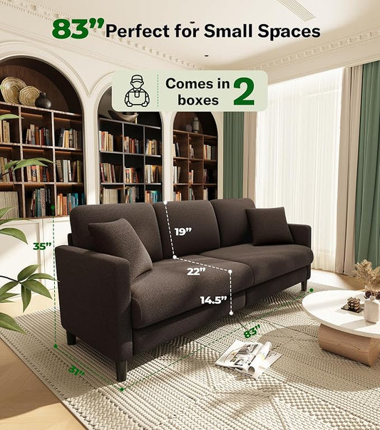 Welzona 83" Couches for Living Room, Teddy Sofa Couch, Comfy Sofas for Living Room, Tool-Free Setup Loveseat Sofa, All-Wood Love Seat Couches, Small Couch 2 Pillows Included, Khaki